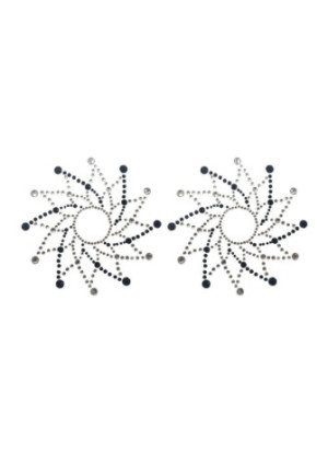 Paire de cache tétons adhésifs strass noir et blanc - NP-1020BLK